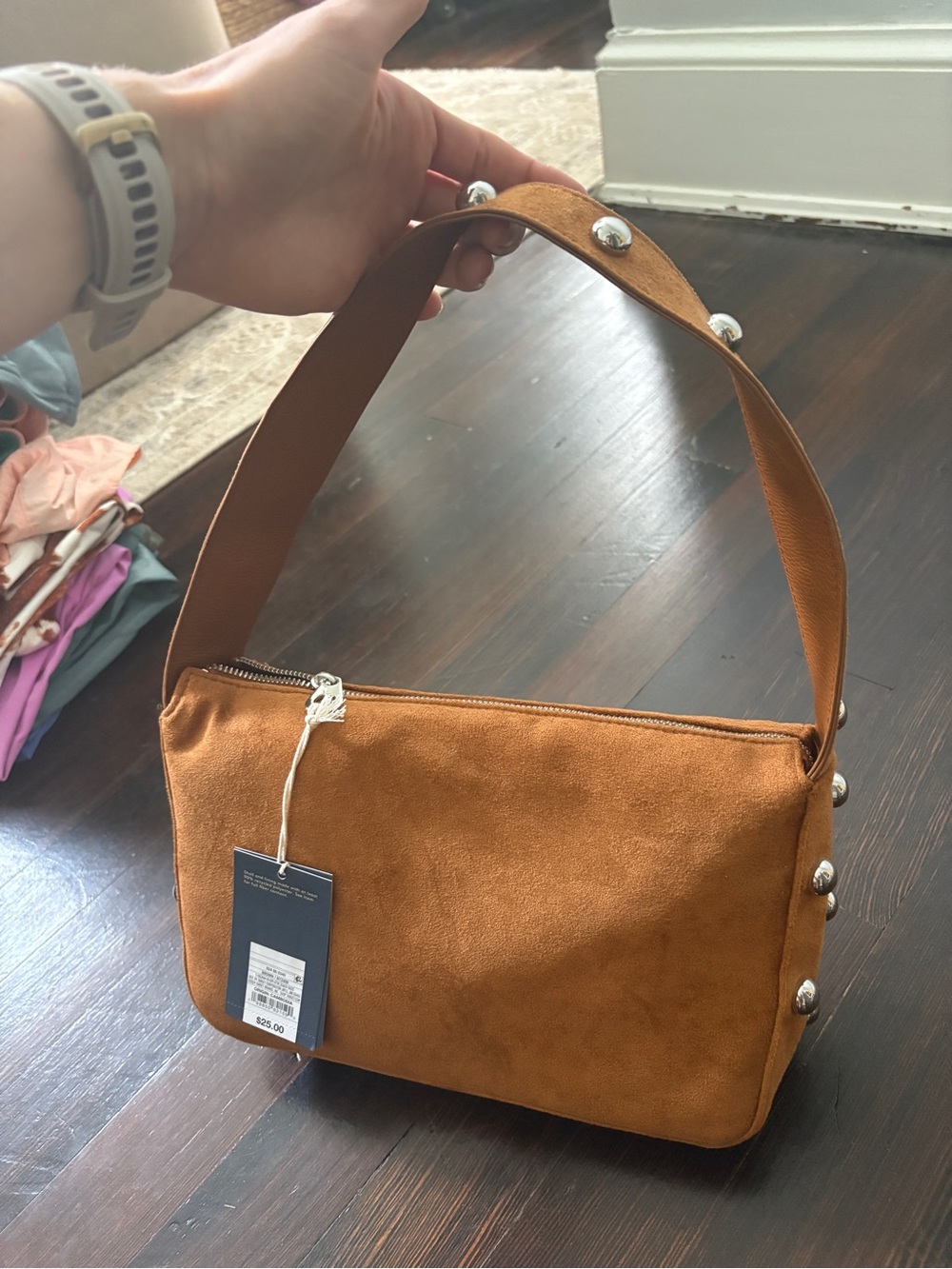 Target Tan Suede Shoulder Bag with Silver Studs